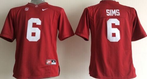 Crimson Tide #6 Blake Sims Red Stitched Youth NCAA Jersey